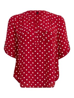 Torrid Disney Minnie Mouse Harper Pullover Blouse Georgette Dot Red & White